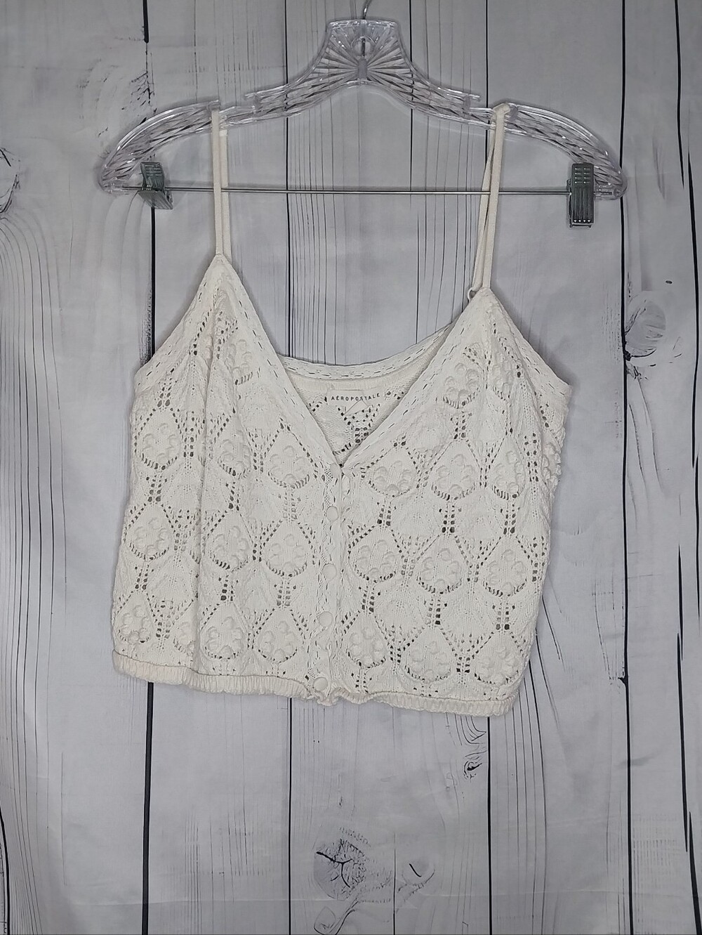 Aeropostale Ivory Coquette Boho Dollette Crochet Button-Front Festival Cami